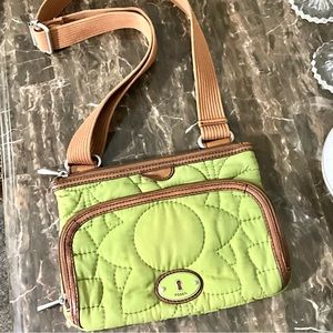 Vintage Fossil Key Per Green Nylon Crossbody Bag